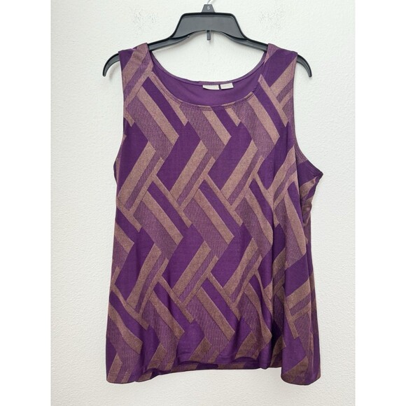 Chico's Tops - Chico's Traveler's 3 Women's Purple Shimmer Tank Top Shell Geometric  Zig Zag XL